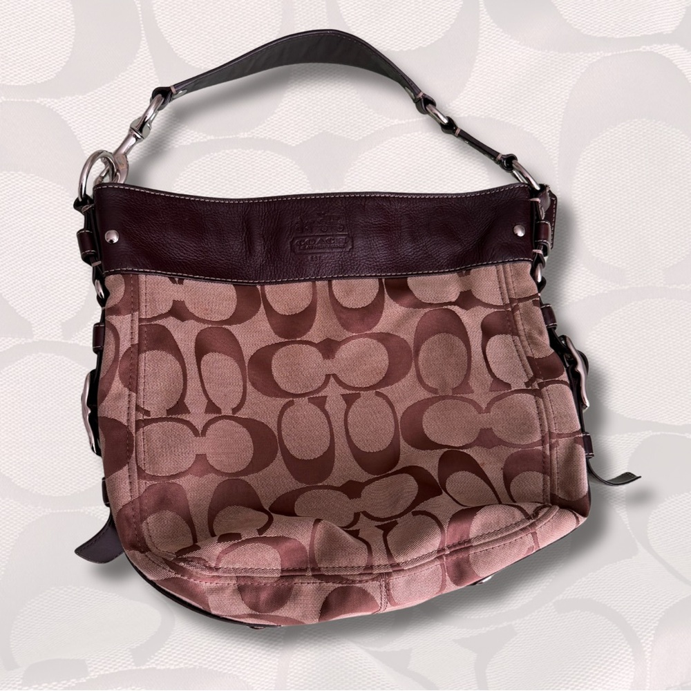 Coach Brown and Beige Signature Shoulder Bag